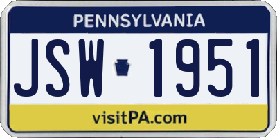 PA license plate JSW1951