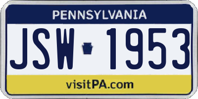 PA license plate JSW1953