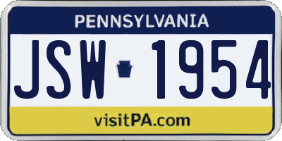PA license plate JSW1954