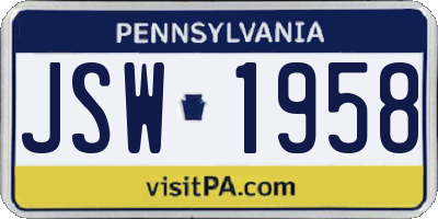 PA license plate JSW1958