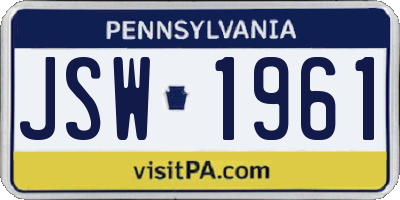 PA license plate JSW1961