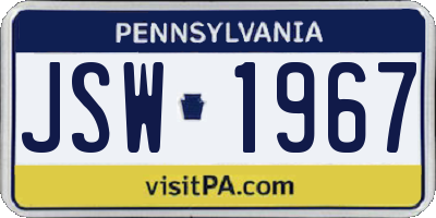 PA license plate JSW1967