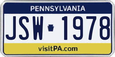 PA license plate JSW1978