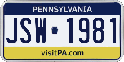 PA license plate JSW1981