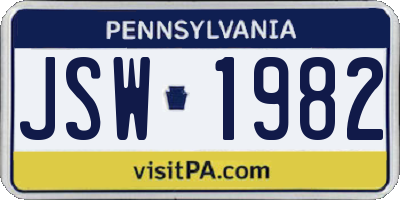 PA license plate JSW1982