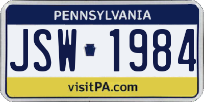 PA license plate JSW1984