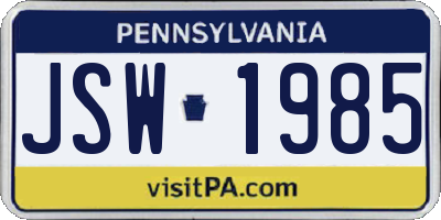PA license plate JSW1985