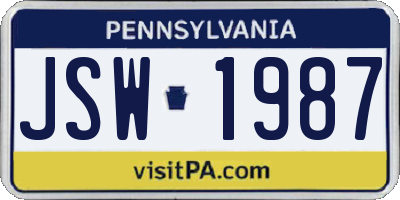 PA license plate JSW1987