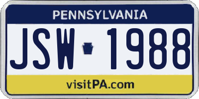 PA license plate JSW1988