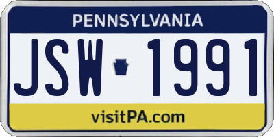 PA license plate JSW1991