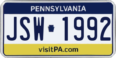 PA license plate JSW1992