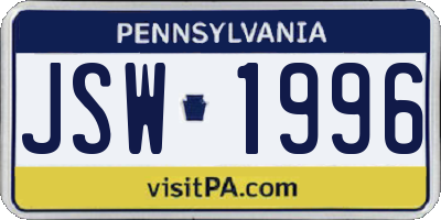 PA license plate JSW1996