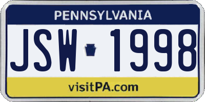 PA license plate JSW1998
