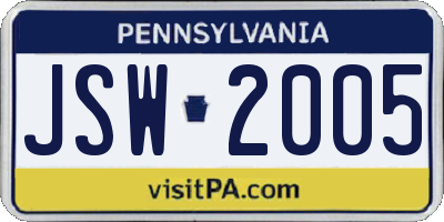 PA license plate JSW2005
