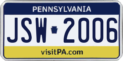 PA license plate JSW2006