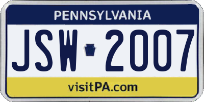 PA license plate JSW2007
