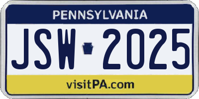 PA license plate JSW2025
