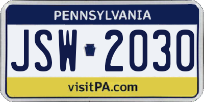 PA license plate JSW2030