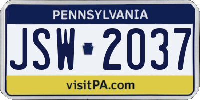 PA license plate JSW2037