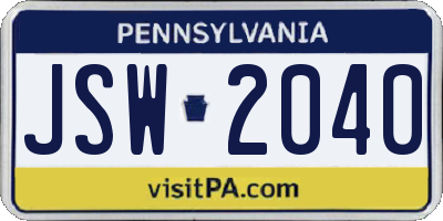 PA license plate JSW2040