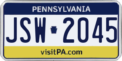PA license plate JSW2045