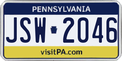 PA license plate JSW2046