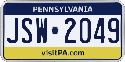 PA license plate JSW2049