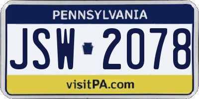 PA license plate JSW2078