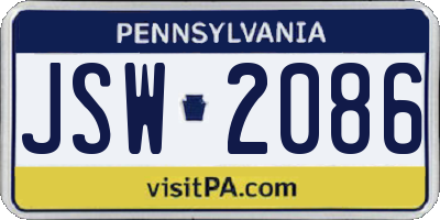PA license plate JSW2086