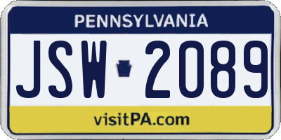 PA license plate JSW2089