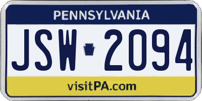 PA license plate JSW2094