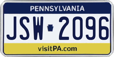 PA license plate JSW2096