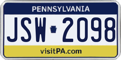 PA license plate JSW2098