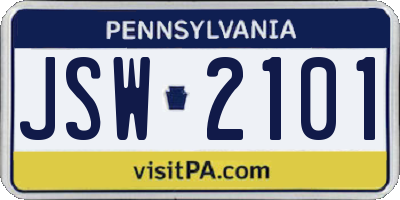 PA license plate JSW2101