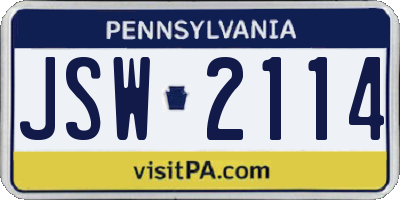 PA license plate JSW2114