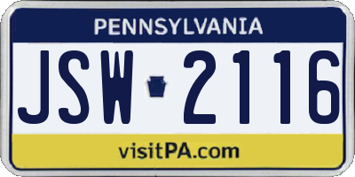 PA license plate JSW2116