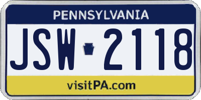 PA license plate JSW2118