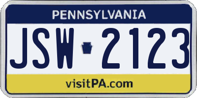 PA license plate JSW2123