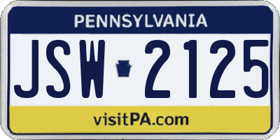 PA license plate JSW2125