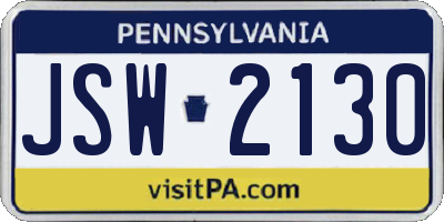PA license plate JSW2130