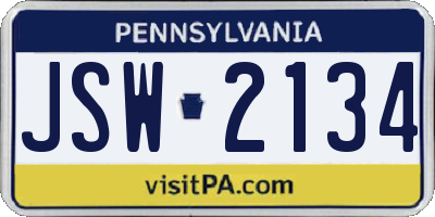 PA license plate JSW2134