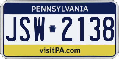 PA license plate JSW2138
