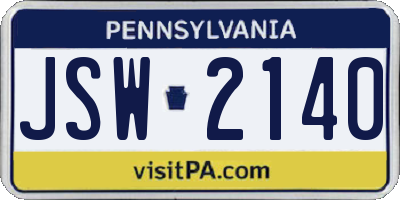 PA license plate JSW2140