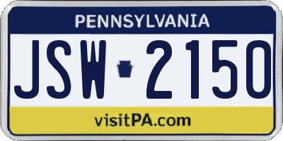 PA license plate JSW2150