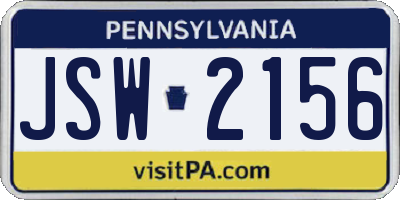 PA license plate JSW2156