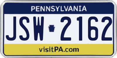 PA license plate JSW2162