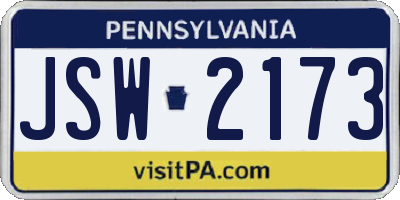 PA license plate JSW2173