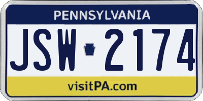 PA license plate JSW2174
