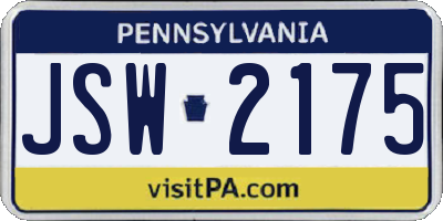 PA license plate JSW2175