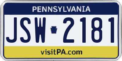 PA license plate JSW2181